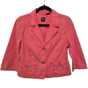 French Cuff Coral Pink Blazer Jacket 3/4 Sleeve Size M Two Button Flap Pockets